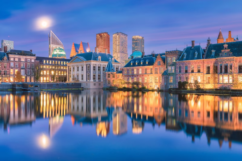 Cityscapes fotograferen - De Hofvijver in Den Haag net het torentje en het Mauritshuis