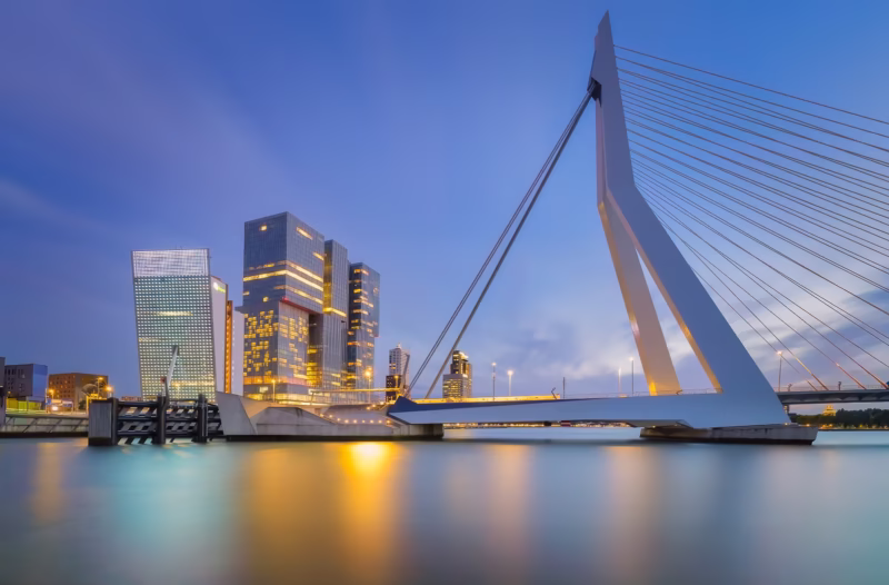 De Erasmusbrug in Rotterdam in de nacht