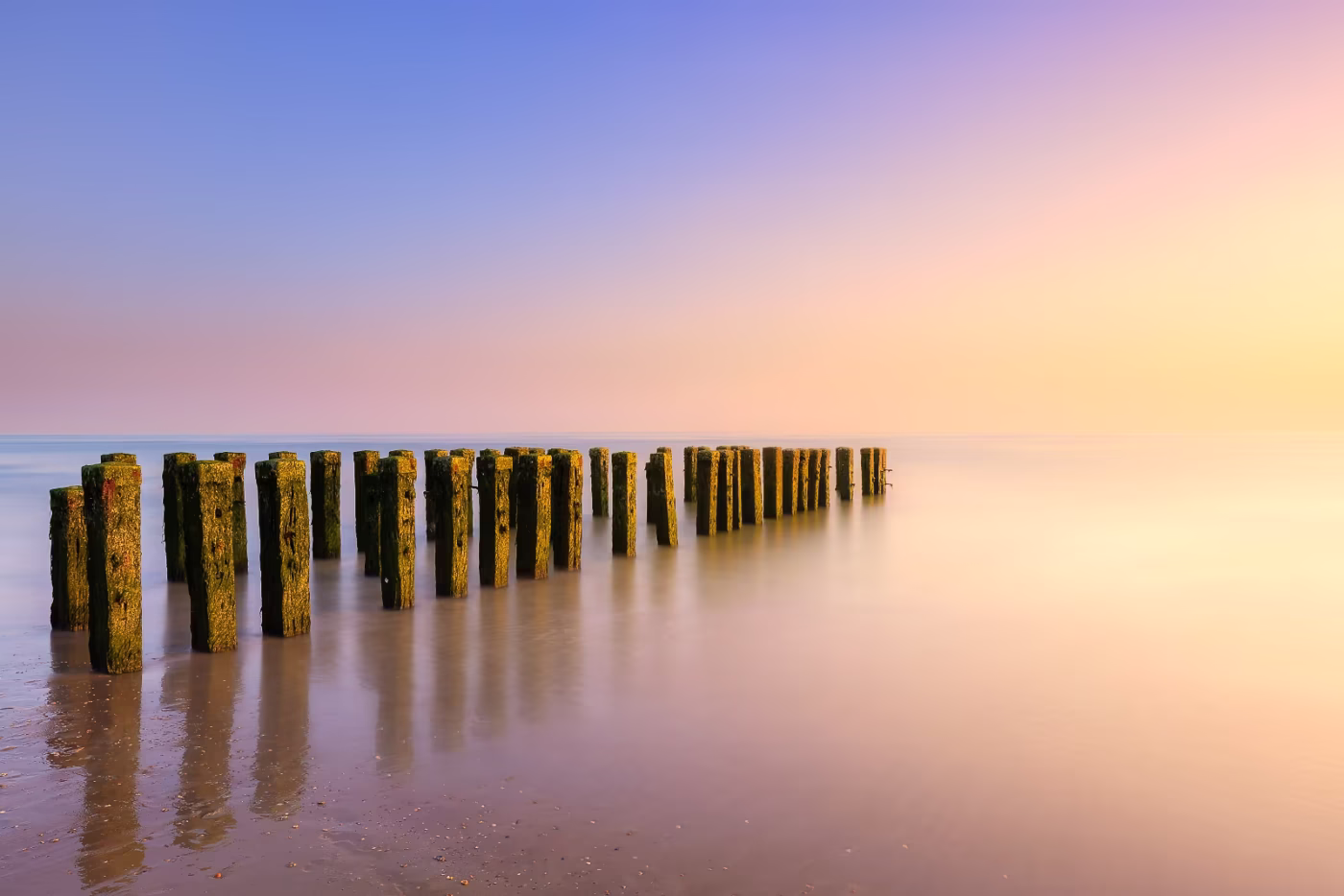 Palenrij op het strand van Westkapelle met een mooie zonsondergang Workshop landschapsfotografie voor gevorderden - Palenrij op het strand van Westkapelle met een mooie zonsondergang