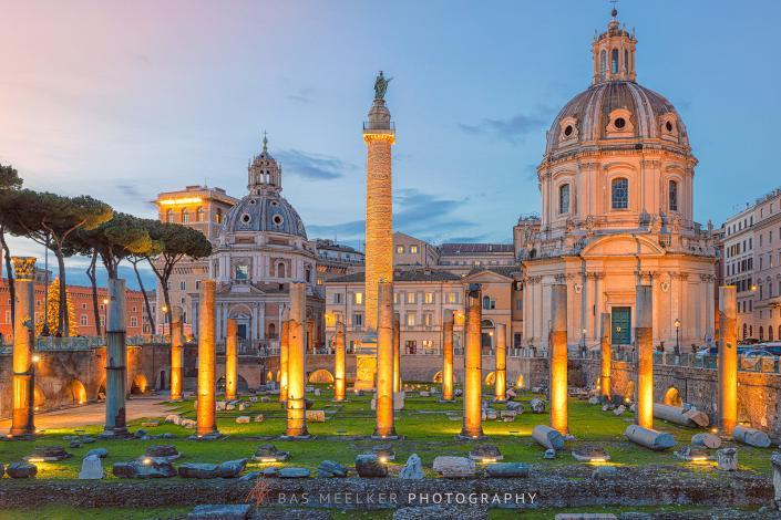 The Ruins of Roman's forum in Rome with a beautiful colorful sky in the background - Rome, Italy - Travel image