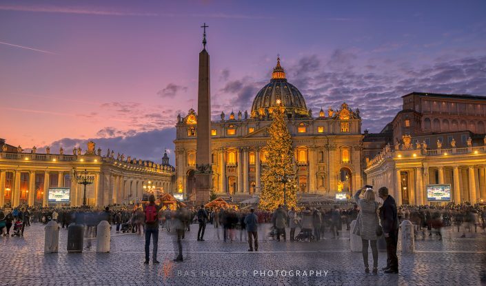 Saint Peter's Square in Rome on a beautiful December evening at dusk - Rome, Italy